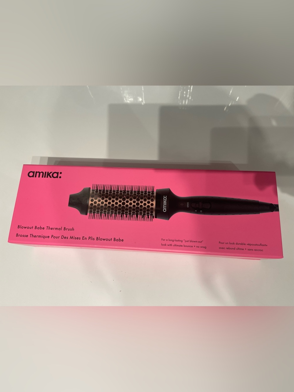 amika Hot Pink and Black Round Ceramic Thermal Styling Brush